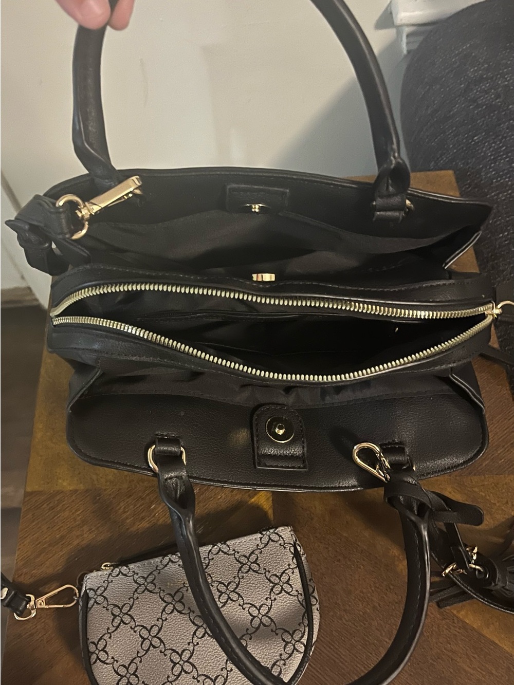 Nine West Black Tote with Monogram Crossbody Pouch - Picture 7 of 9
